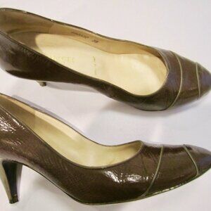 BRUNO MAGLI LOREN brown gray patent leather PUMPS HEELS dust cover BOX 38 US 8